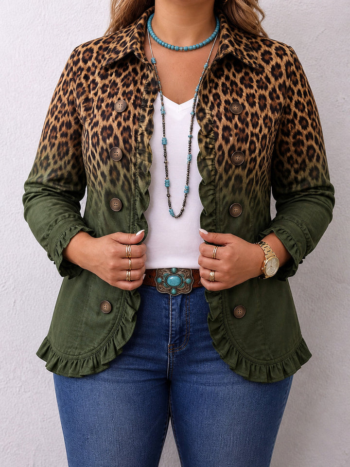 Leopard ombre ruffle trim blazer in ochre