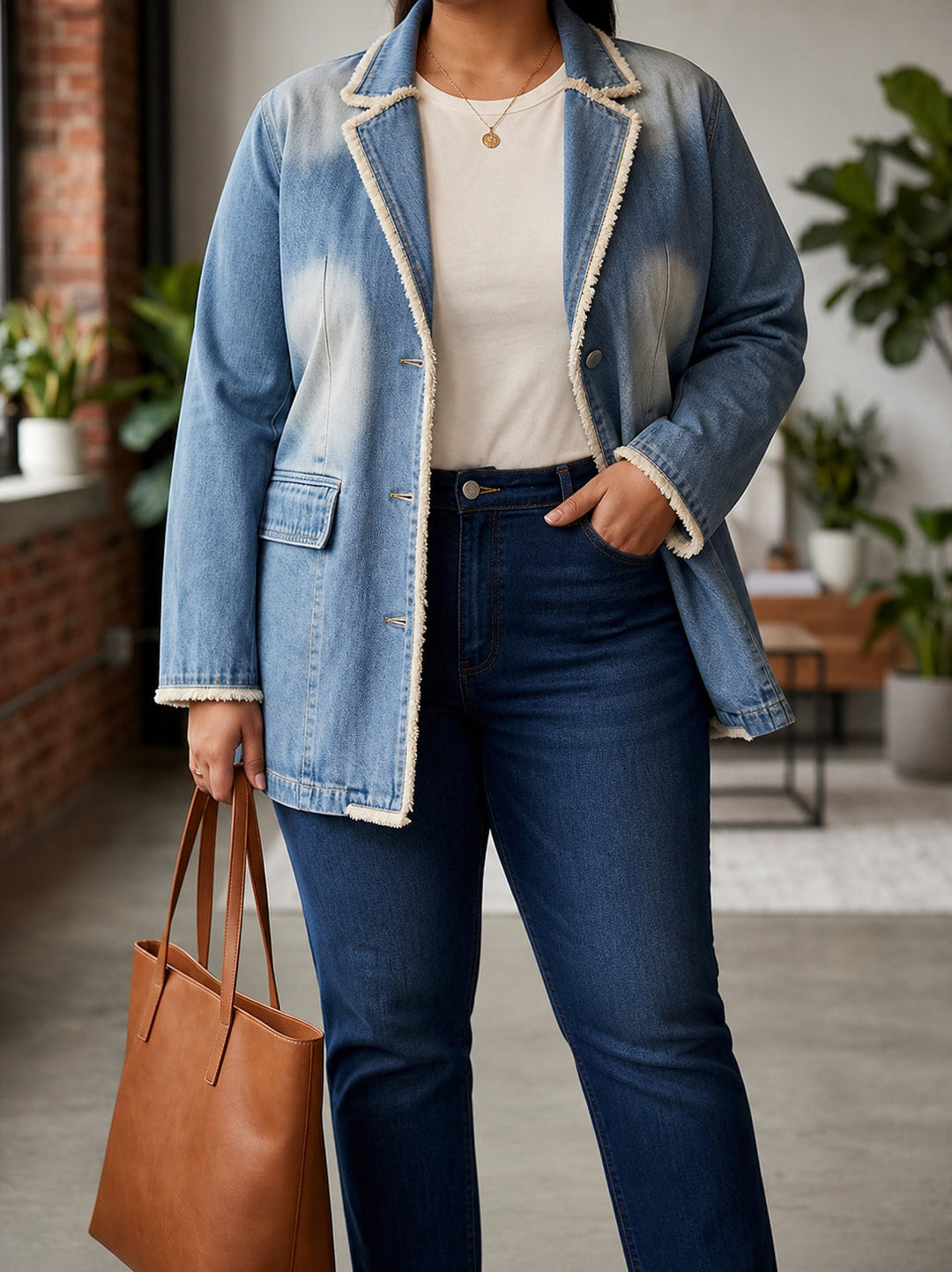 Oversized raw edge blazer detail view