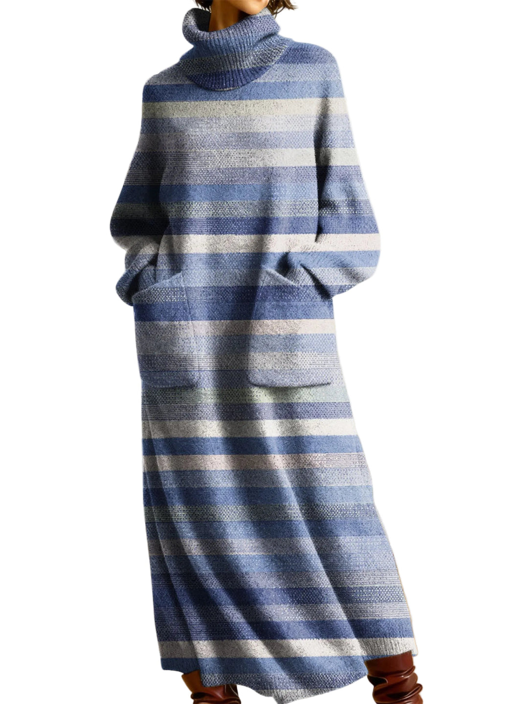 Freya | Women's Retro Geometric Patchwork High-neck Long-sleeve Casual Loose Knit Dress