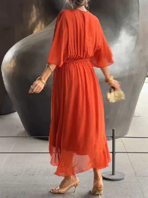 Chic Soft V-Neck Silk Dress