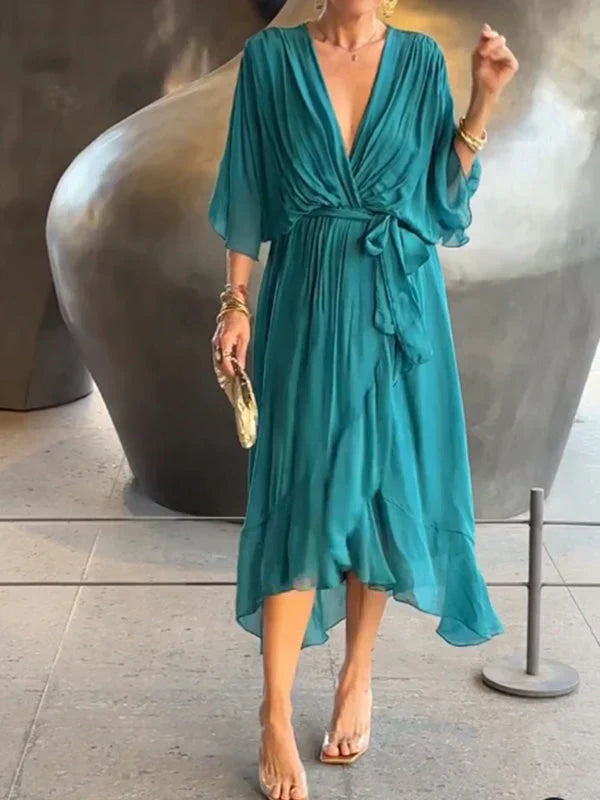 Chic Soft V-Neck Silk Dress