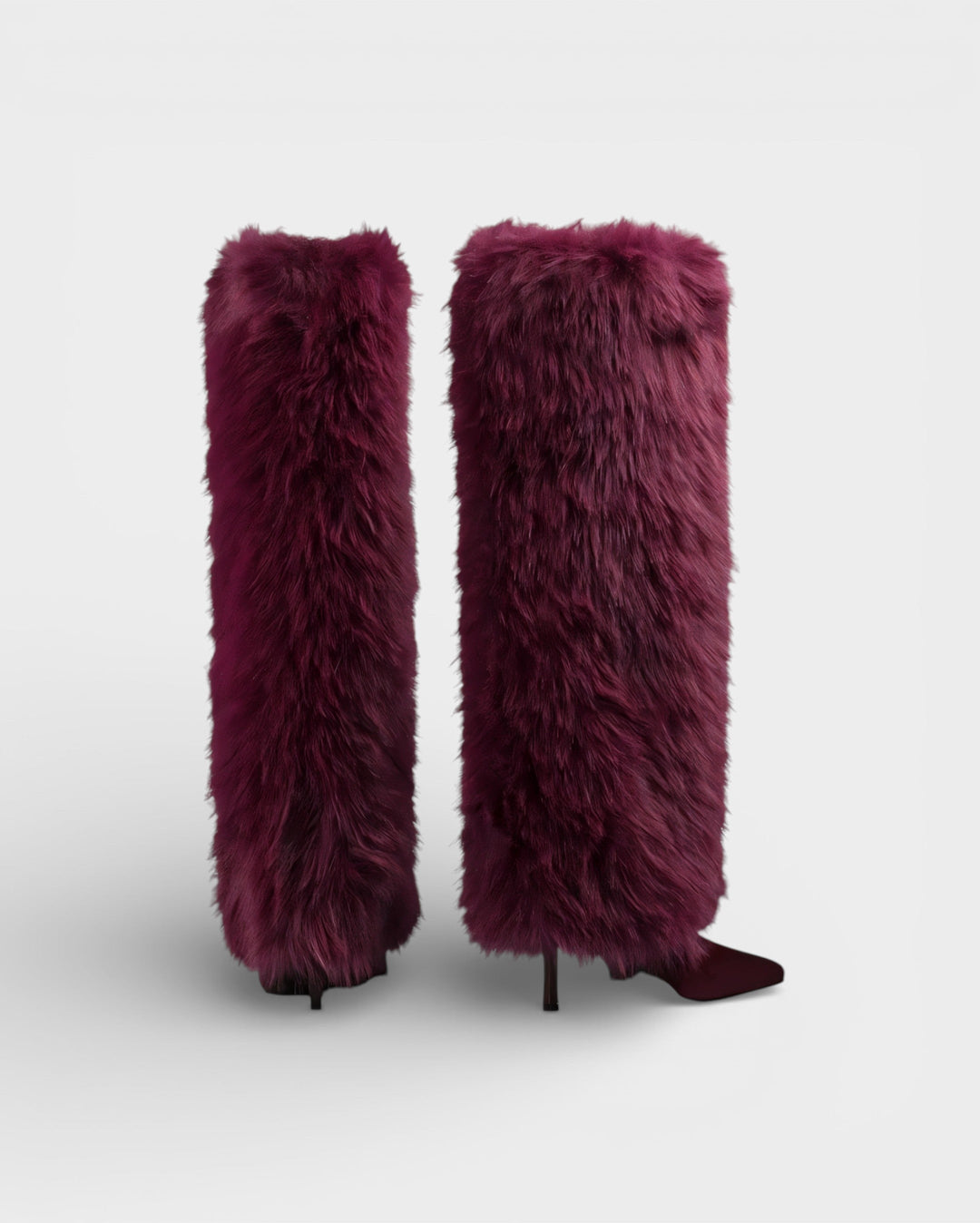 Elegant Faux Fur Knee High Boots for Women with Pointed Toe Stiletto Heel Shaggy Statement Style