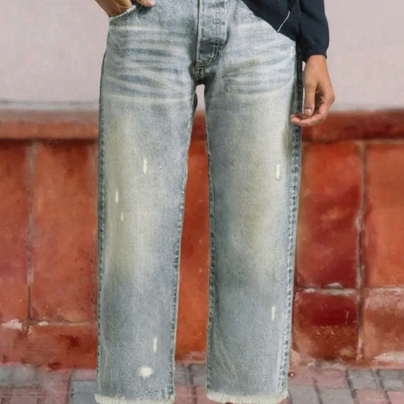 Effortless Blue Distressed Mom Jeans for Women with High Waist Frayed Hem Relaxed Style