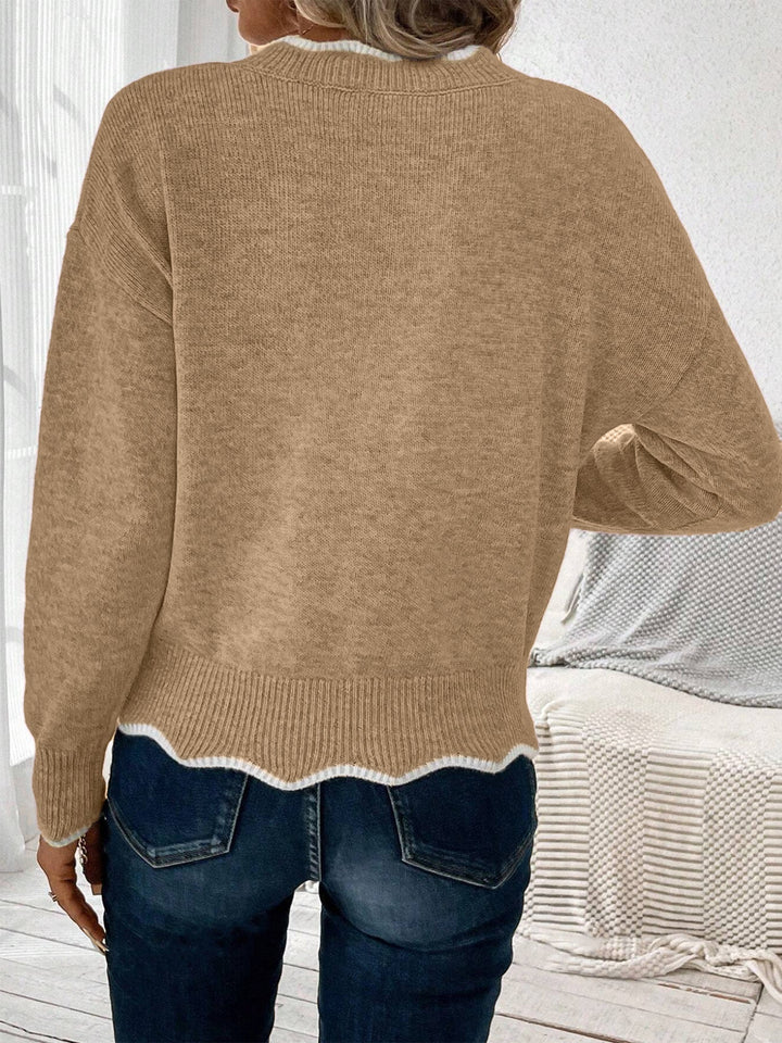 Effortless Sweatshirt for Women with Notch V Neck Long Sleeve Knit Style