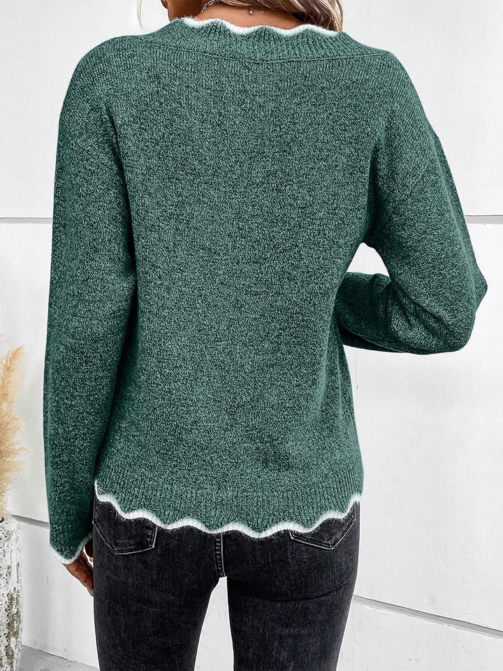 Effortless Sweatshirt for Women with Notch V Neck Long Sleeve Knit Style