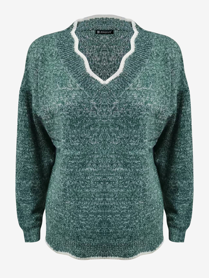 Effortless Sweatshirt for Women with Notch V Neck Long Sleeve Knit Style