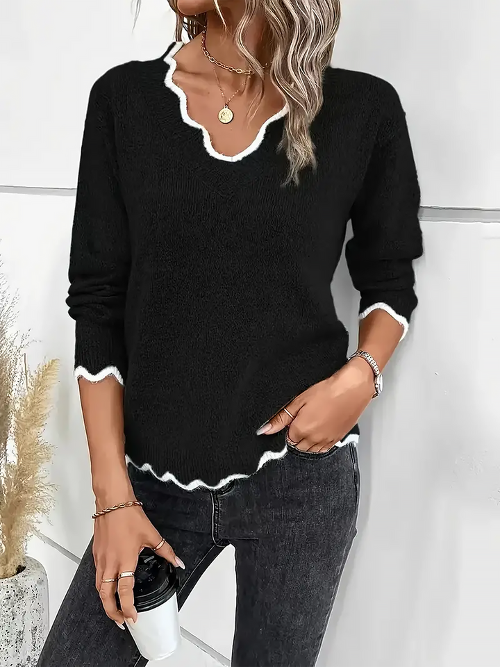 Effortless Sweatshirt for Women with Notch V Neck Long Sleeve Knit Style