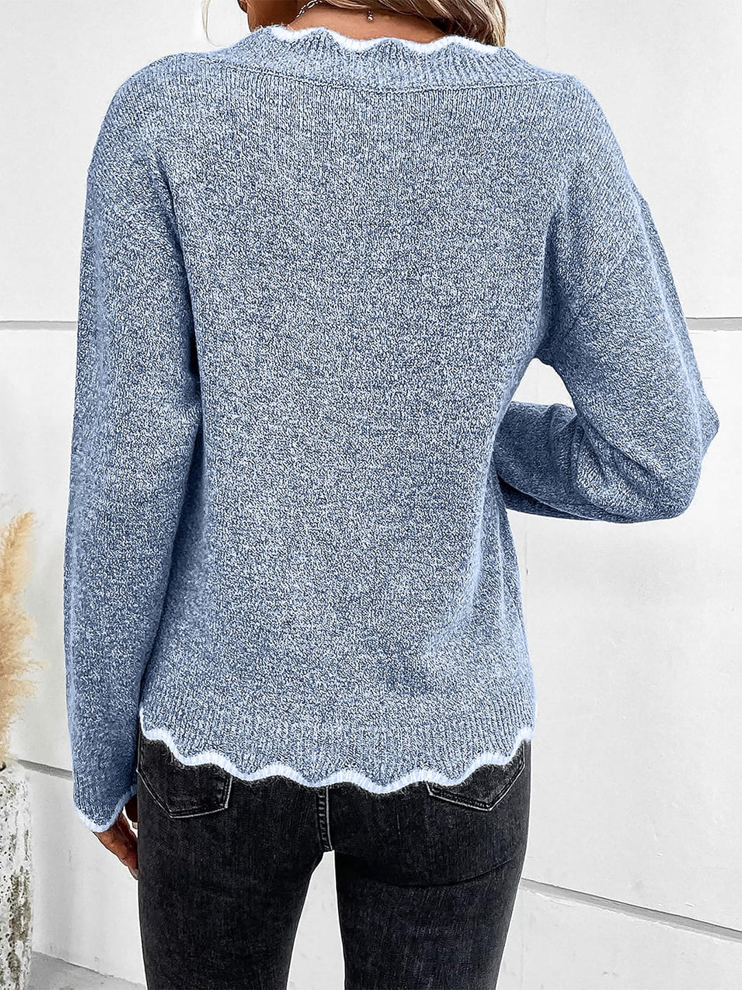 Effortless Sweatshirt for Women with Notch V Neck Long Sleeve Knit Style