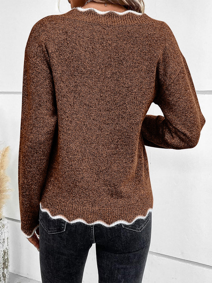 Effortless Sweatshirt for Women with Notch V Neck Long Sleeve Knit Style