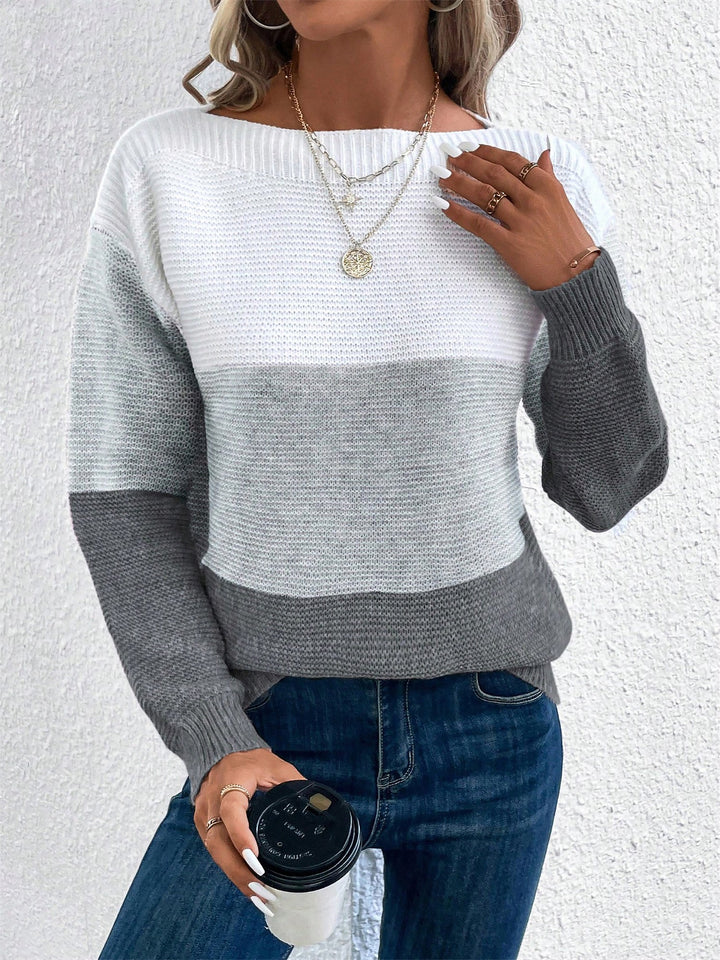 Effortless Sweatshirt for Women with Color Block Crewneck Long Sleeve Knit Style