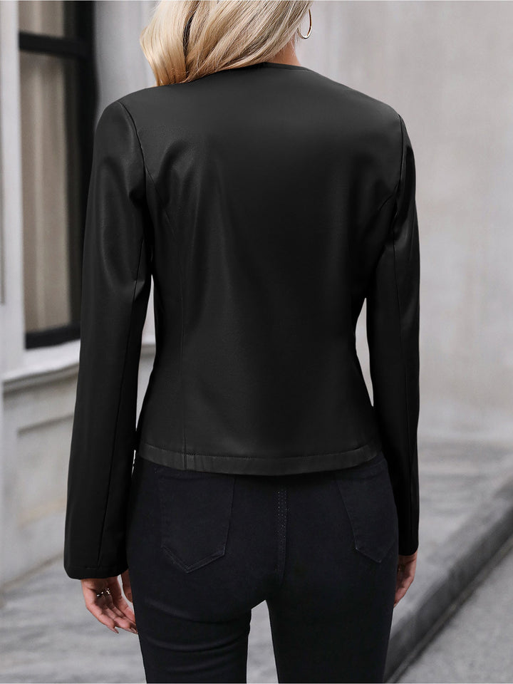 Effortless Leather Jacket for Women with Zip Front Cropped Moto Style