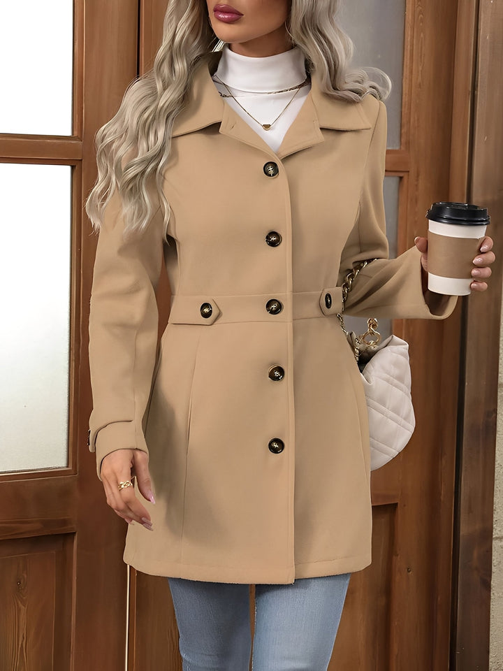 Elegant Trench Coat for Women with Notch Collar Belted Waist Double Breasted Style