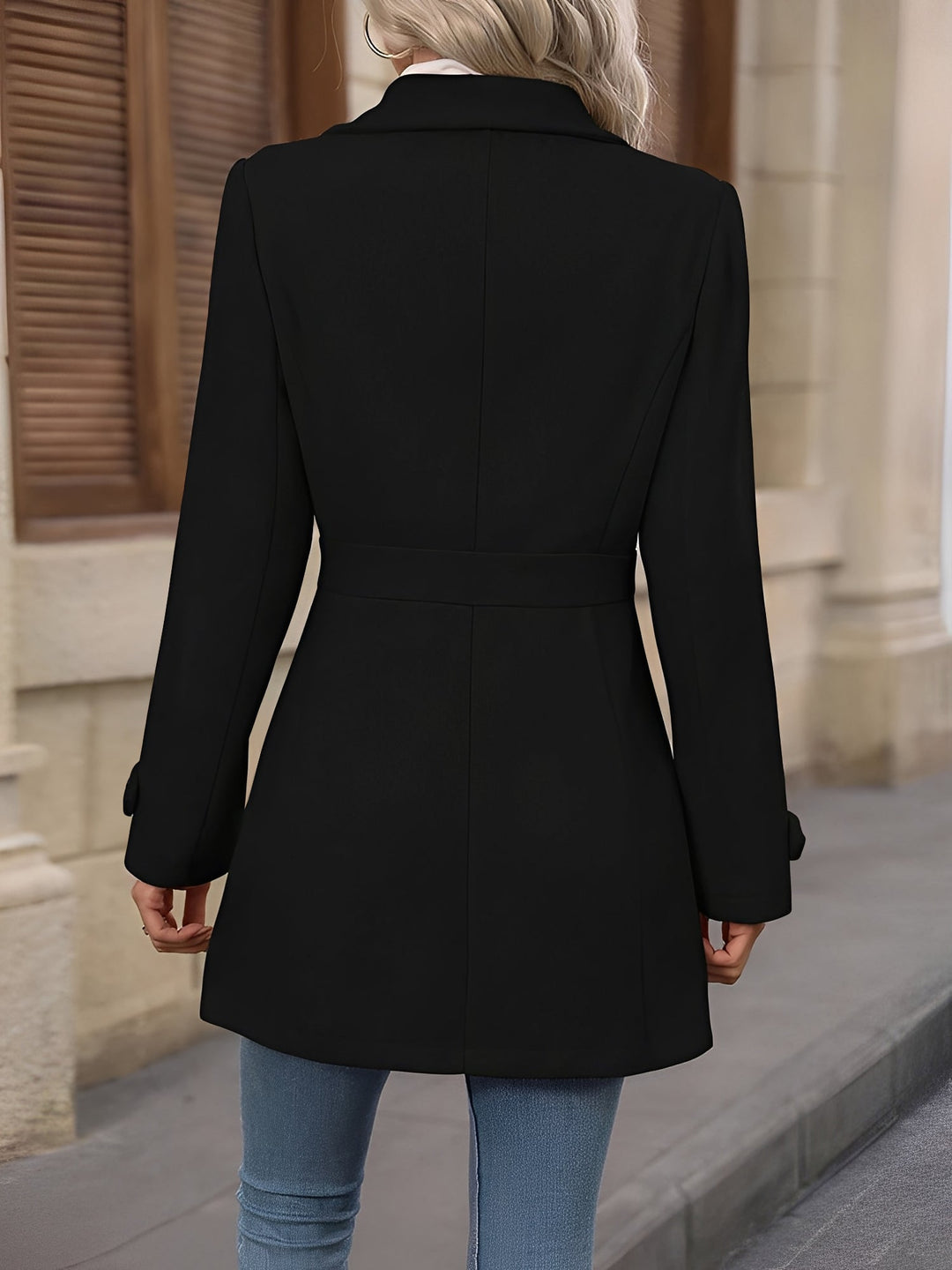 Elegant Trench Coat for Women with Notch Collar Belted Waist Double Breasted Style