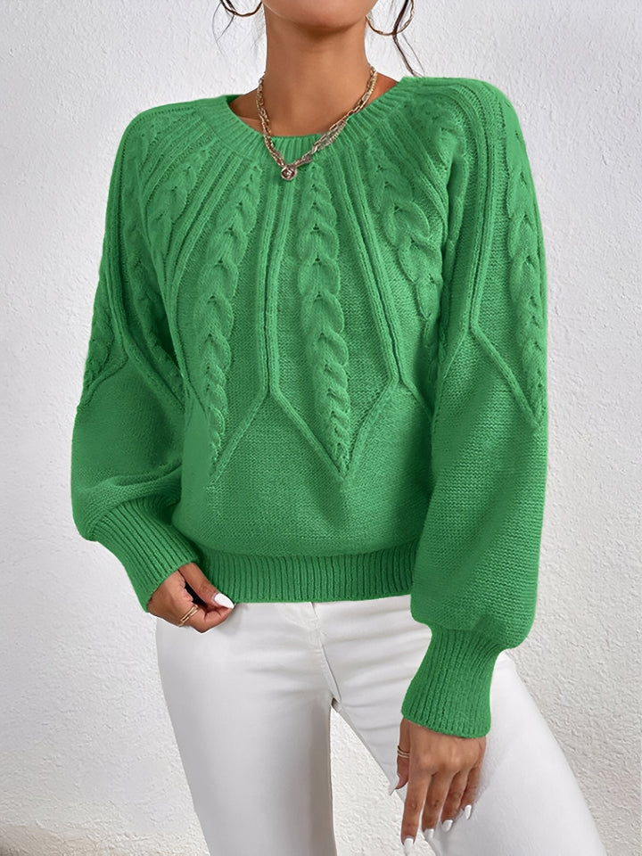 Comfortable Cable Knit Sweater for Women with V Neck Balloon Sleeve Oversized Style