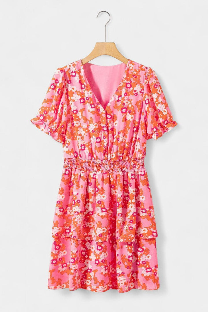 Kimberly Floral Dress with Ruffles and V Neckline