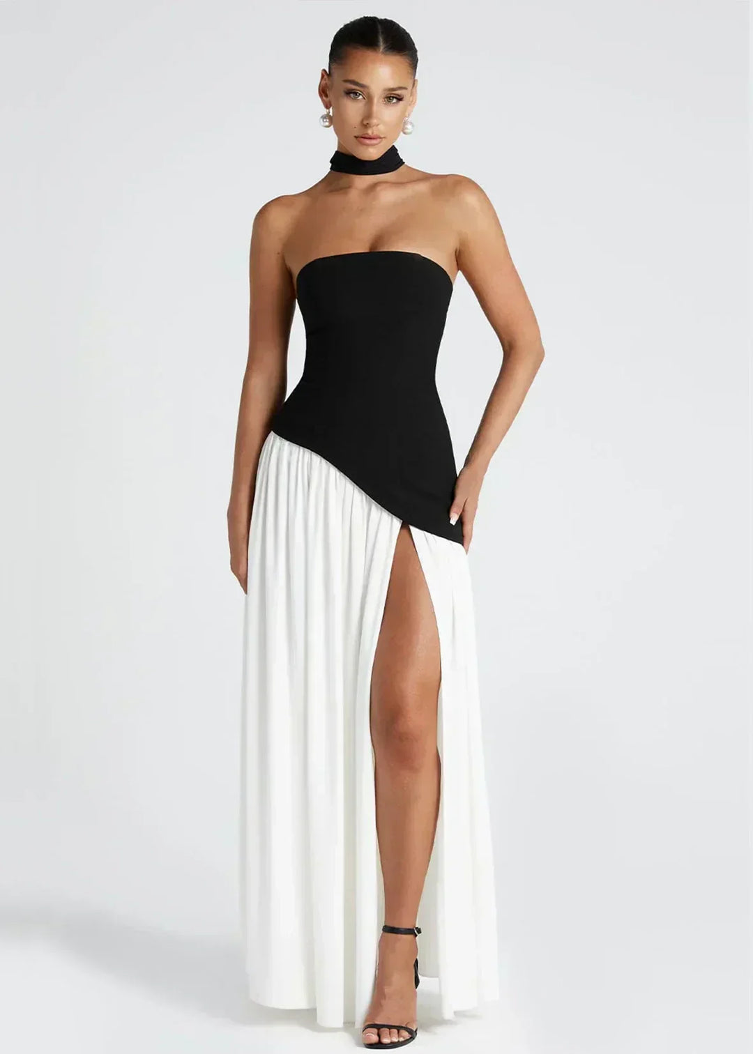 Elena – Maxi Dress with Off Shoulders, Slit & Choker Detail