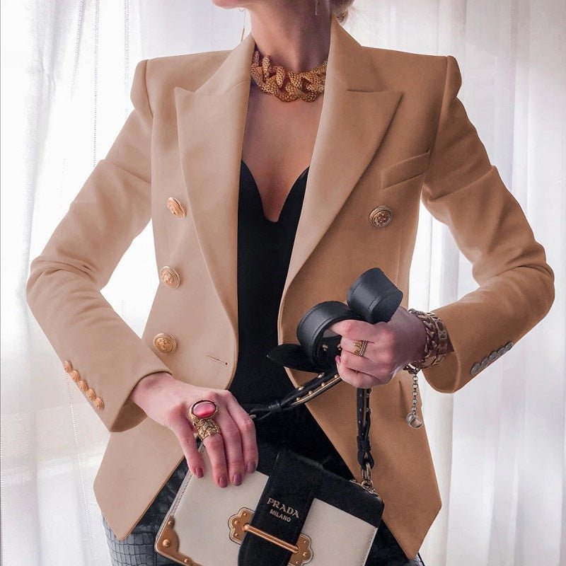 Elegant Tailored Blazer for Women with Double Breasted Gold Button Fitted Structured Style
