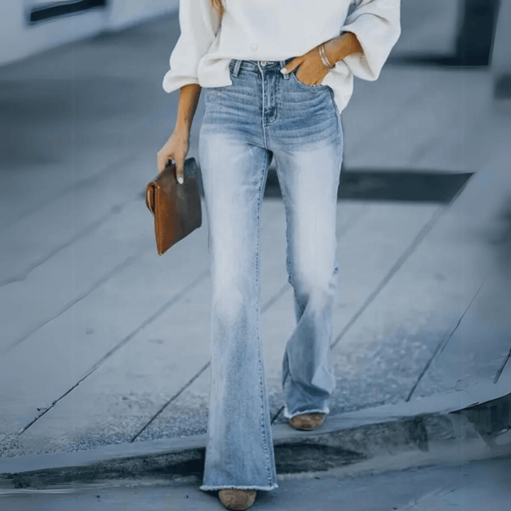 Chic Blue High Waisted Flare Jeans for Women with Slim Fit Bootcut Denim Retro Style