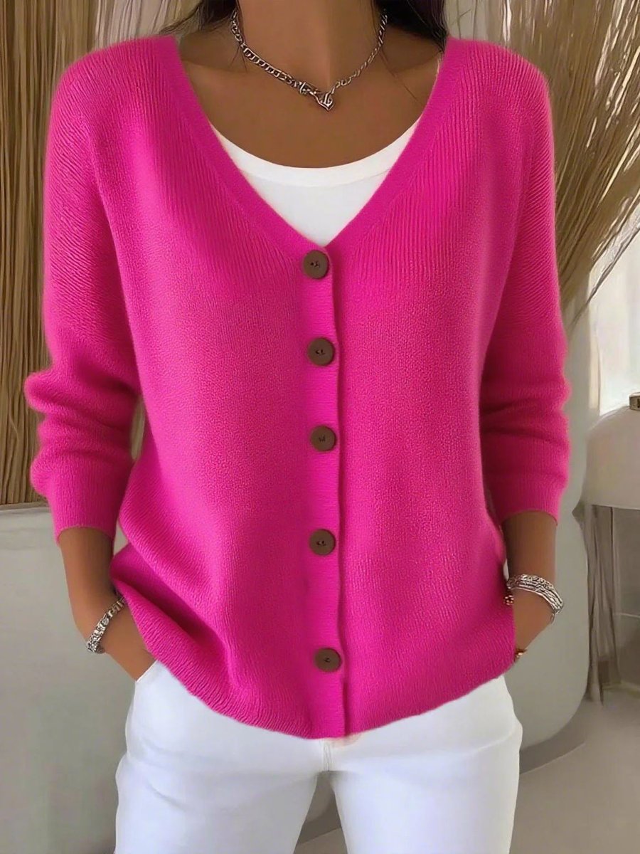 Comfortable Textured Sweater for Women with V Neck Long Sleeve Button Front Relaxed Oversized Knit Style