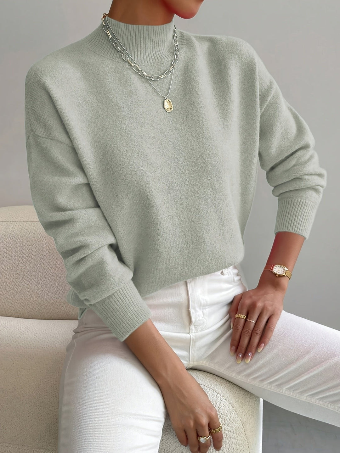 Effortless Sweaters for Women with Mock Turtleneck Relaxed Fit Long Sleeve