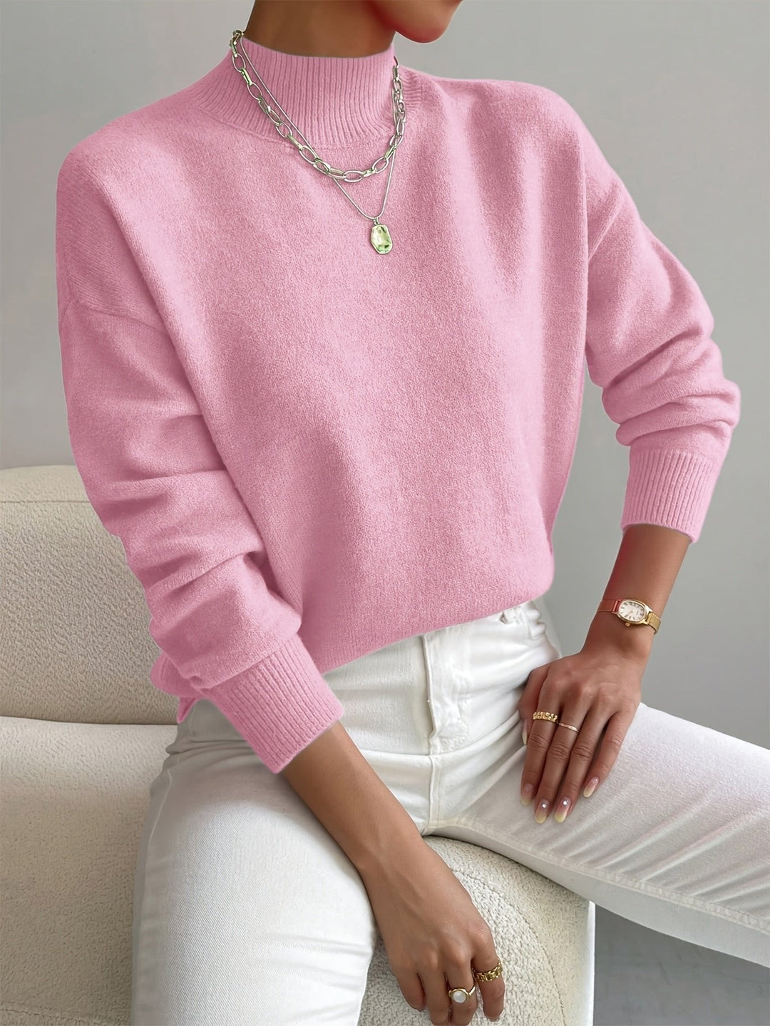 Effortless Sweaters for Women with Mock Turtleneck Relaxed Fit Long Sleeve