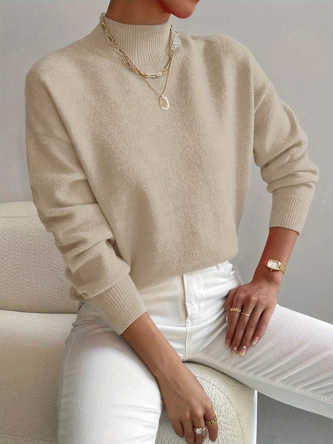 Effortless Sweaters for Women with Mock Turtleneck Relaxed Fit Long Sleeve