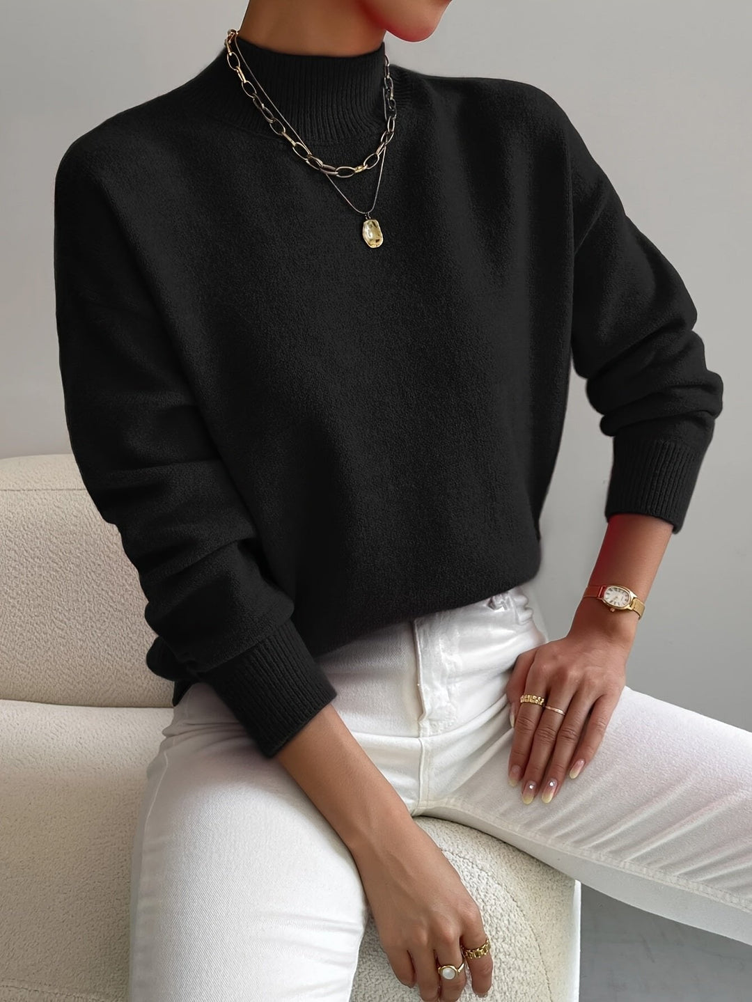 Effortless Sweaters for Women with Mock Turtleneck Relaxed Fit Long Sleeve