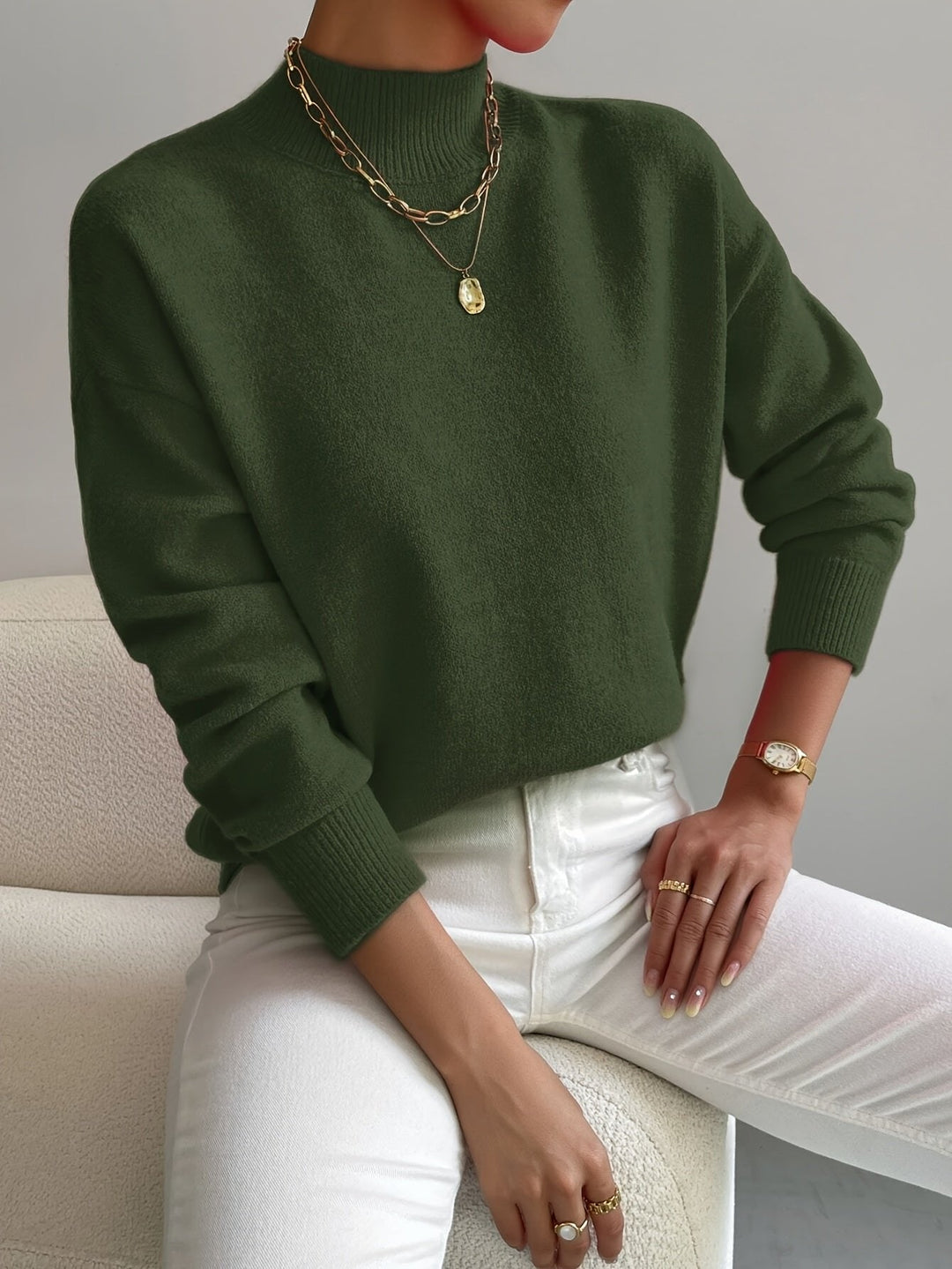 Effortless Sweaters for Women with Mock Turtleneck Relaxed Fit Long Sleeve