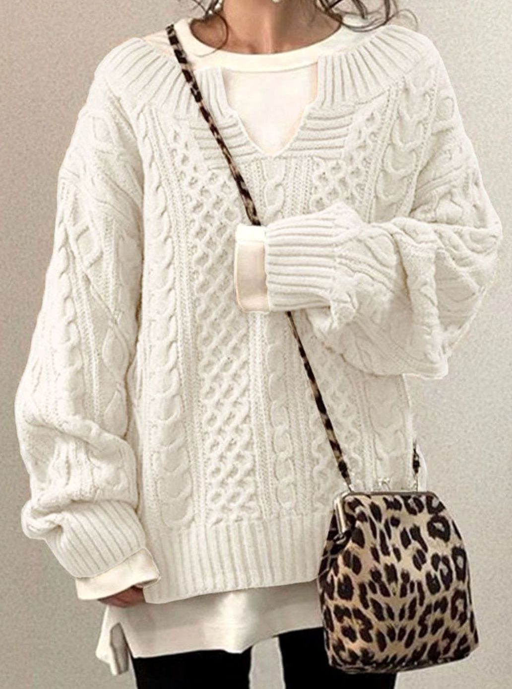 Comfortable Cable Knit Sweater for Women with V Neck Long Sleeve Oversized Relaxed Casual Style