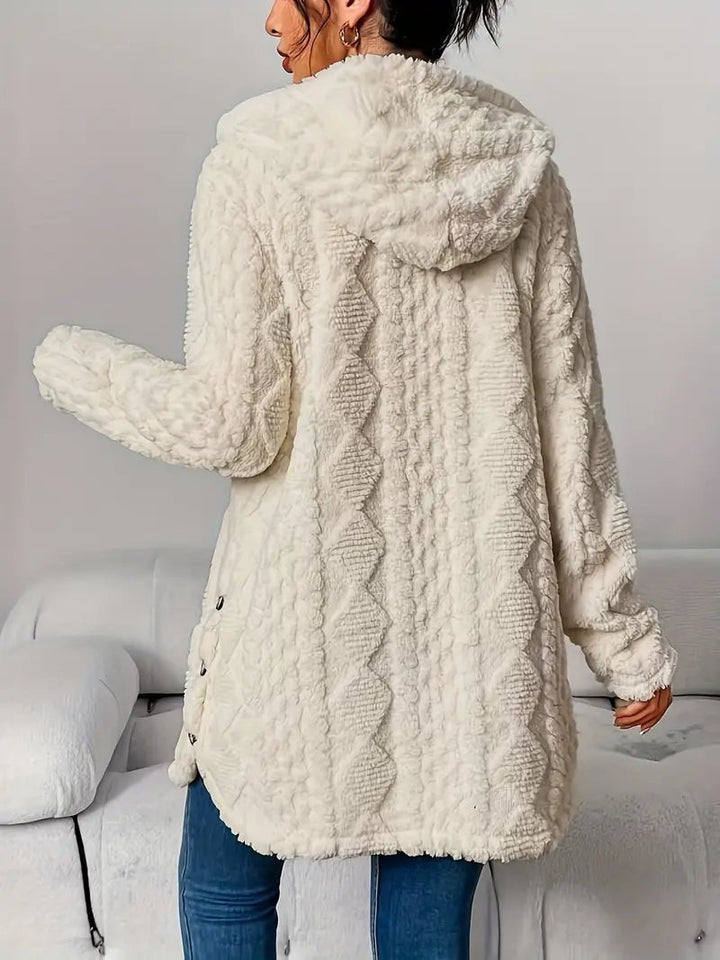 Comfortable Cardigan Sweater for Women with Plush Hooded Button-Front Long Style