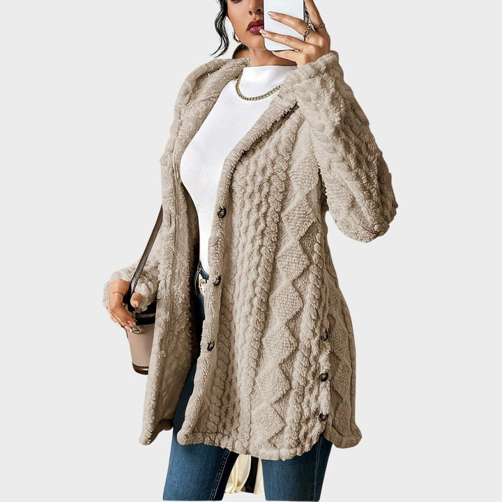 Comfortable Cardigan Sweater for Women with Plush Hooded Button-Front Long Style
