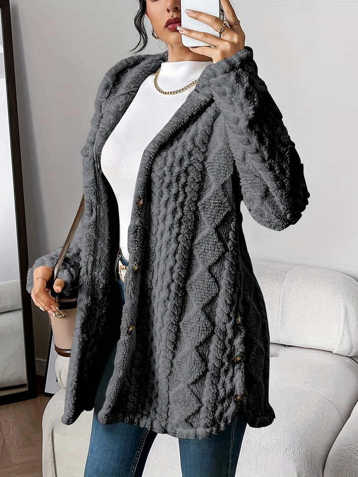 Comfortable Cardigan Sweater for Women with Plush Hooded Button-Front Long Style