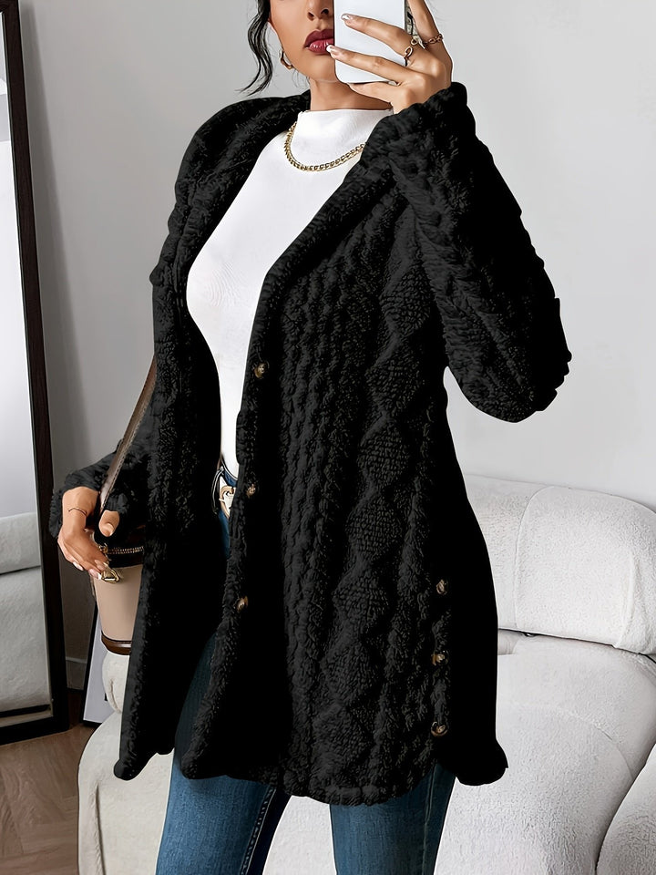 Comfortable Cardigan Sweater for Women with Plush Hooded Button-Front Long Style