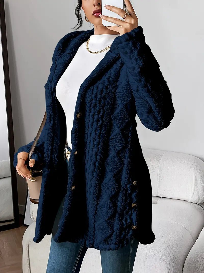 Comfortable Cardigan Sweater for Women with Plush Hooded Button-Front Long Style