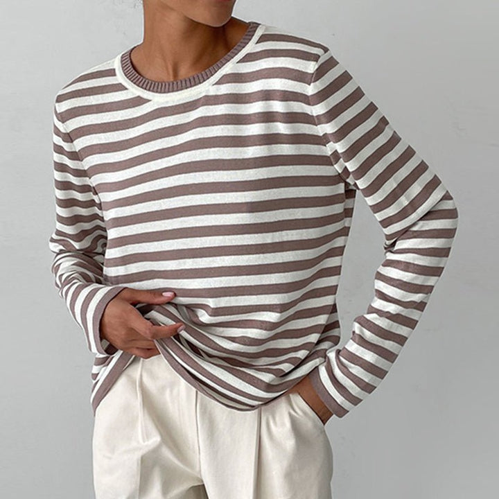 Effortless Sweaters for Women with Nautical Stripe Crew Neckline Relaxed Long Sleeve Style