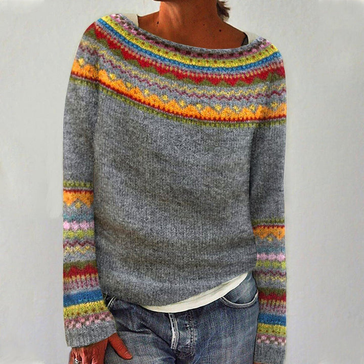 Effortless Sweaters for Women with Retro Striped Relaxed Fit Boat Neckline