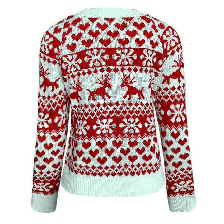 Comfortable Fair Isle Women's Xmas Sweater with Crew Neck Long Sleeve Reindeer Snowflake Knit Style